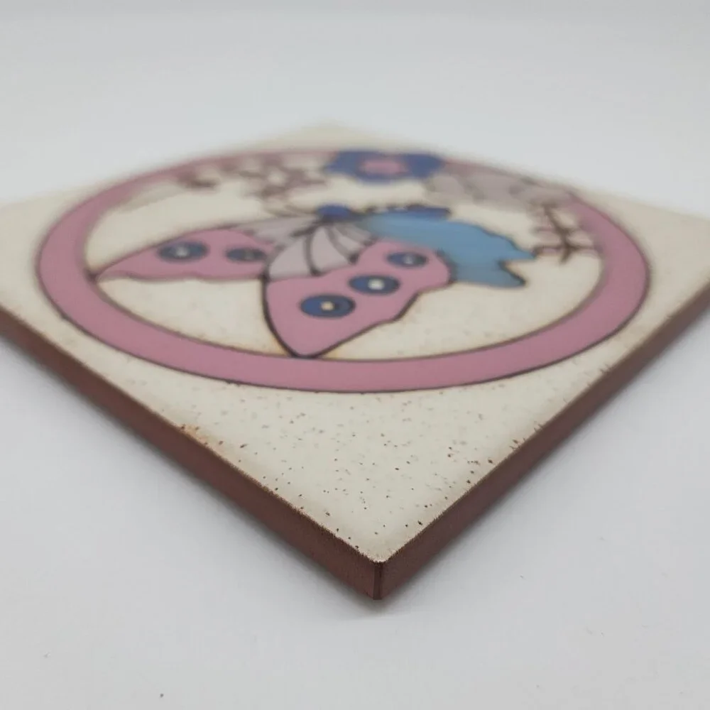 Decorative Ceramic Tile Trivet Wall Hanging Butterfly & Floral 6